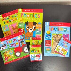 Scholastic Learning Skills Workbooks Flashcard Sets Farm Bingo K & 1st Boy/Girl